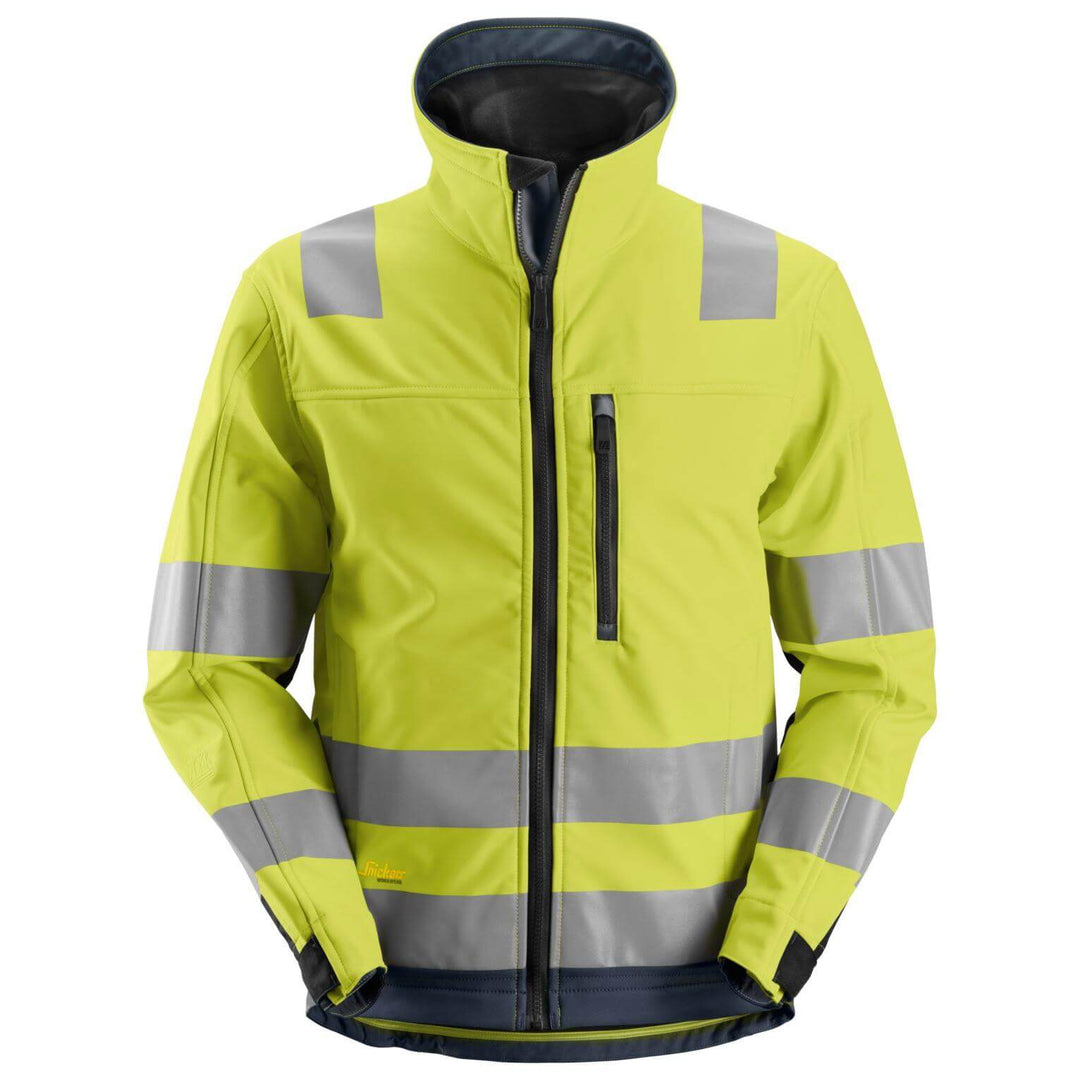 Snickers 1230 Hi Vis Softshell Jacket Class 3 Hi Vis Yellow Navy Blue Main #colour_hi-vis-yellow-navy-blue