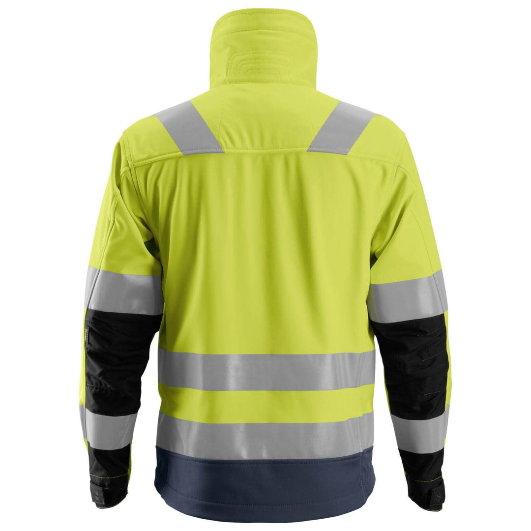 Snickers 1230 Hi Vis Softshell Jacket Class 3 Hi Vis Yellow Navy Blue back #colour_hi-vis-yellow-navy-blue