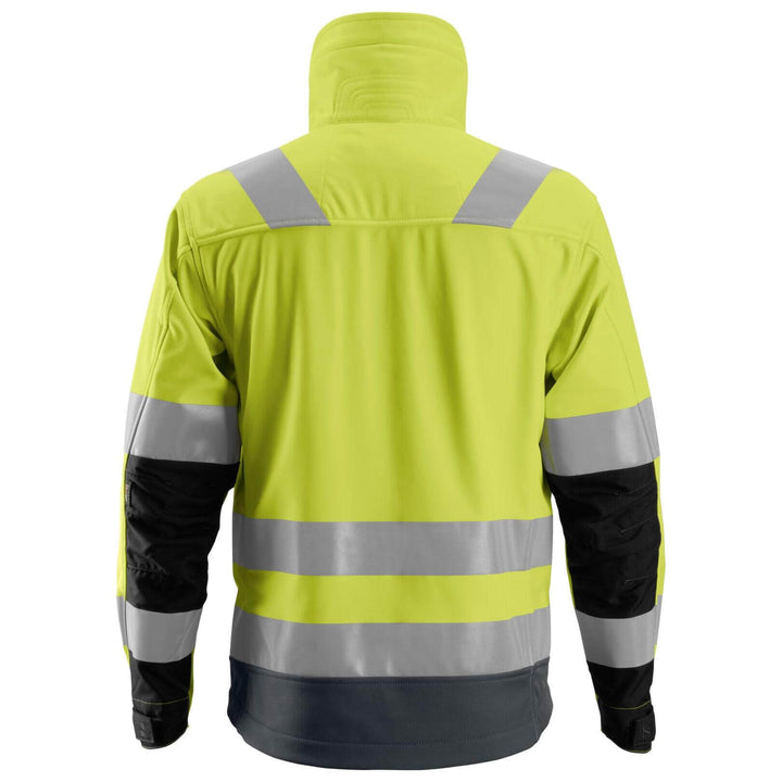 Snickers 1230 Hi Vis Softshell Jacket Class 3 Hi Vis Yellow Steel Grey back #colour_hi-vis-yellow-steel-grey