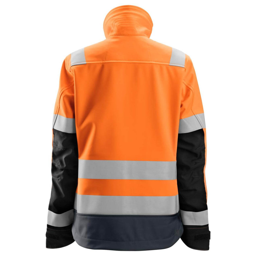 Snickers 1237 Womens Hi Vis Softshell Jacket Class 2 3 Hi Vis Orange Steel Grey back #colour_hi-vis-orange-steel-grey