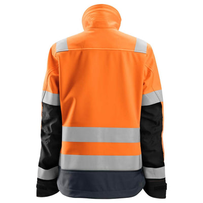 Snickers 1237 Womens Hi Vis Softshell Jacket Class 2 3 Hi Vis Orange Steel Grey back #colour_hi-vis-orange-steel-grey
