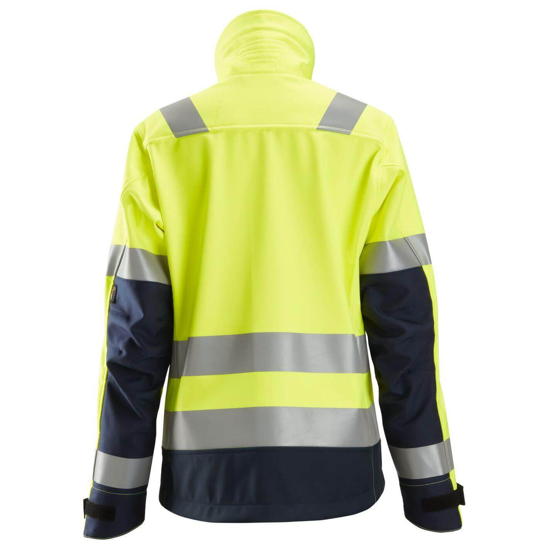 Snickers 1237 Womens Hi Vis Softshell Jacket Class 2 3 Hi Vis Yellow Navy Blue back #colour_hi-vis-yellow-navy-blue