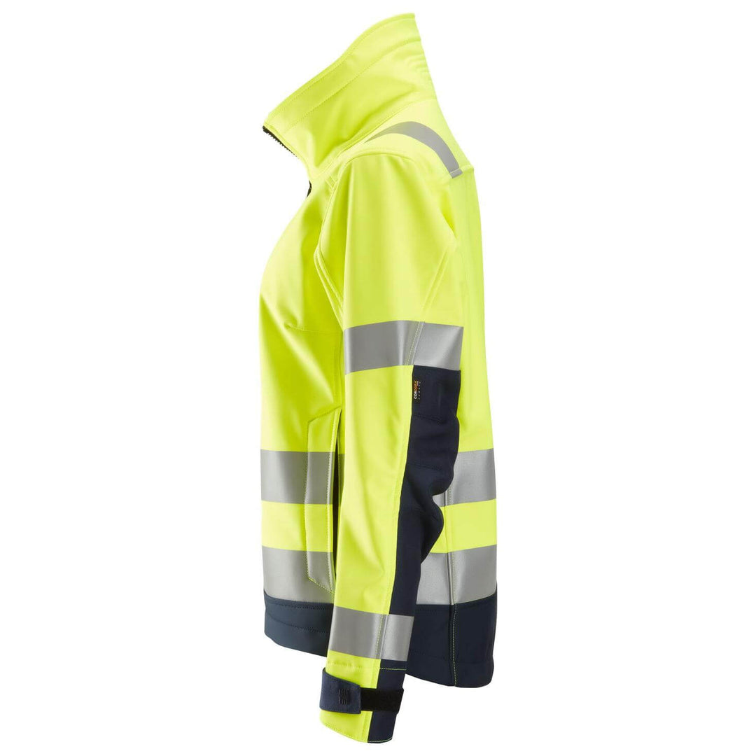 Snickers 1237 Womens Hi Vis Softshell Jacket Class 2 3 Hi Vis Yellow Navy Blue left #colour_hi-vis-yellow-navy-blue