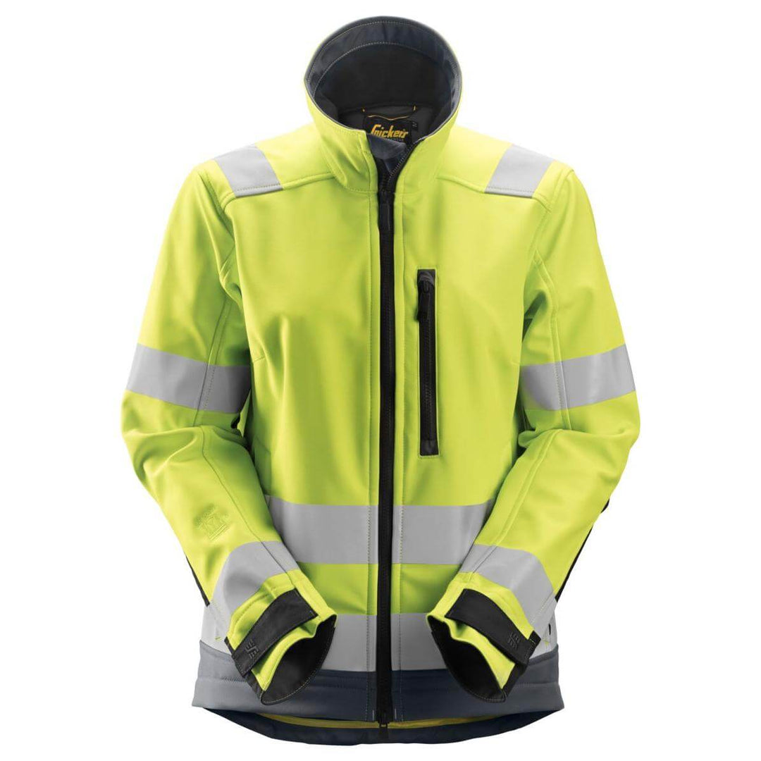 Snickers 1237 Womens Hi Vis Softshell Jacket Class 2 3 Hi Vis Yellow Steel Grey Main #colour_hi-vis-yellow-steel-grey