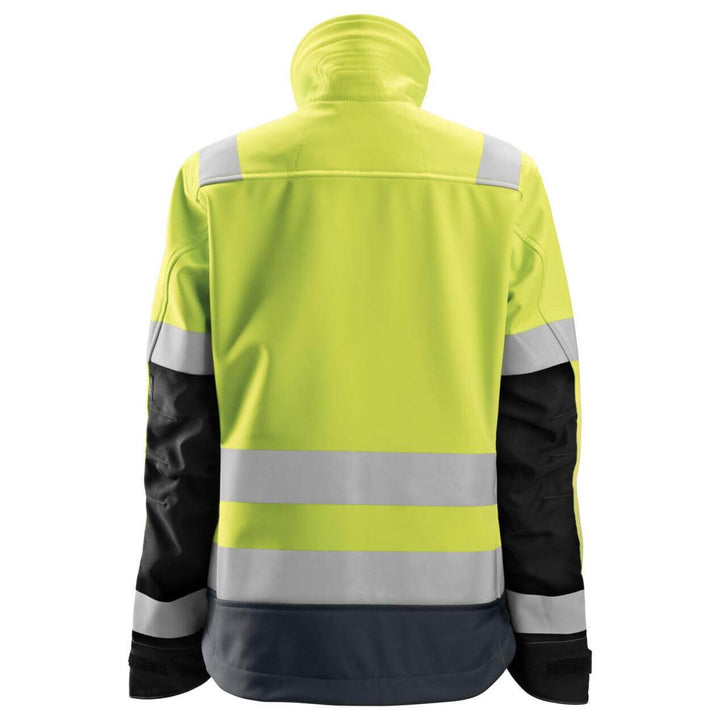 Snickers 1237 Womens Hi Vis Softshell Jacket Class 2 3 Hi Vis Yellow Steel Grey back #colour_hi-vis-yellow-steel-grey