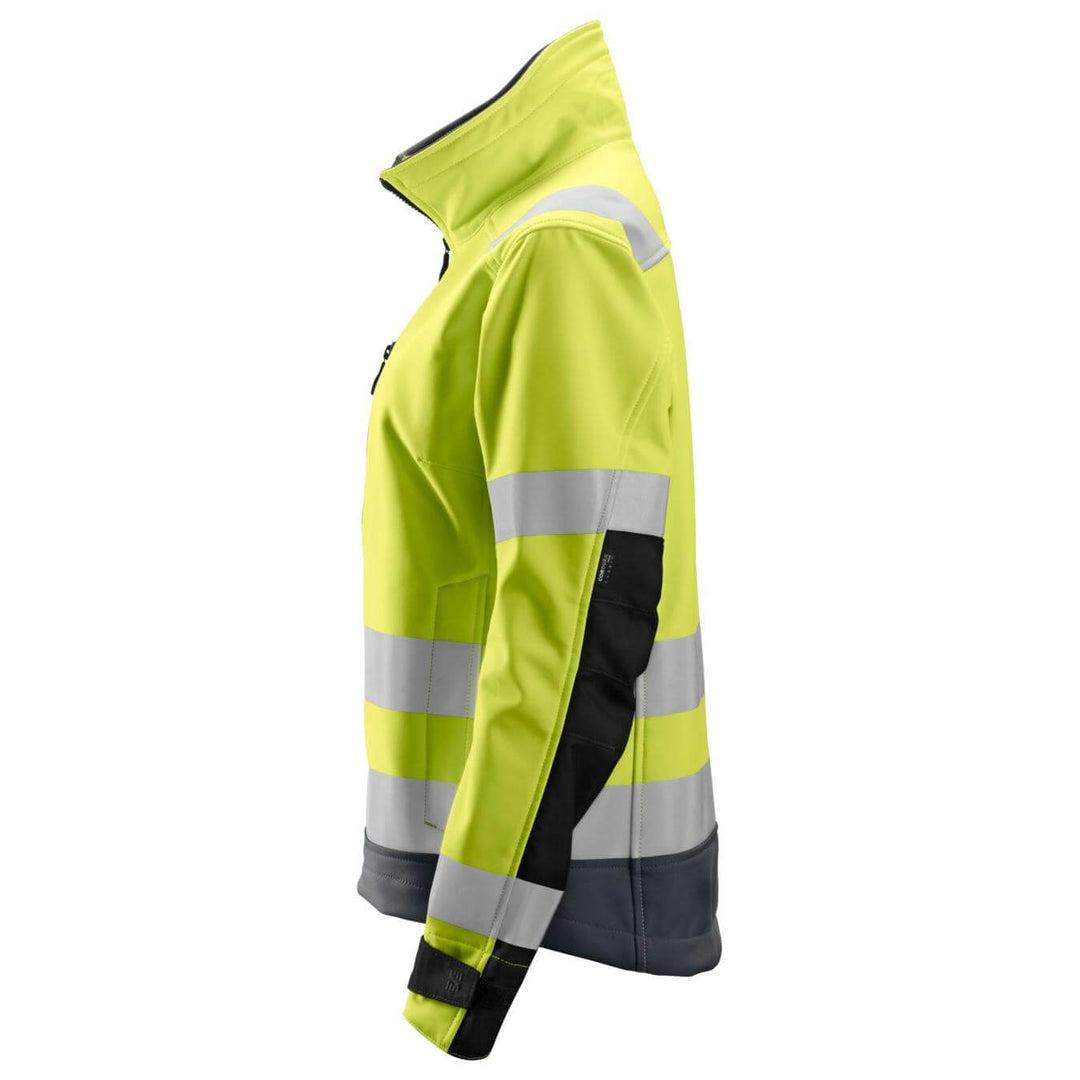 Snickers 1237 Womens Hi Vis Softshell Jacket Class 2 3 Hi Vis Yellow Steel Grey left #colour_hi-vis-yellow-steel-grey