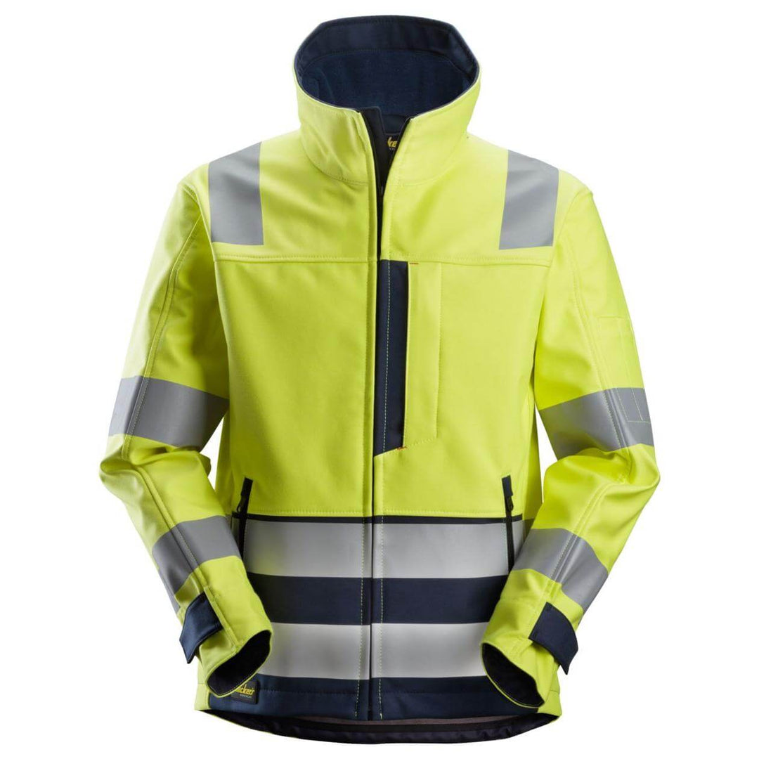 Snickers 1260 ProtecWork Hi Vis Softshell Jacket Class 3 Hi Vis Yellow Navy Blue Main #colour_hi-vis-yellow-navy-blue