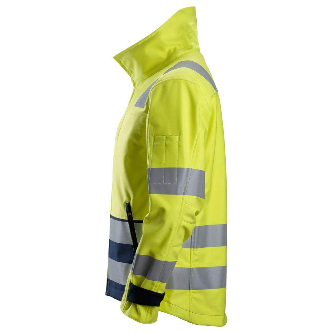 Snickers 1260 ProtecWork Hi Vis Softshell Jacket Class 3 Hi Vis Yellow Navy Blue left #colour_hi-vis-yellow-navy-blue