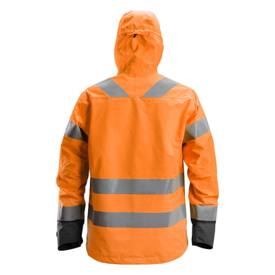 Snickers 1330 Hi Vis Waterproof Shell Jacket Class 3 Hi Vis Orange Steel Grey back #colour_hi-vis-orange-steel-grey