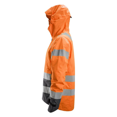 Snickers 1330 Hi Vis Waterproof Shell Jacket Class 3 Hi Vis Orange Steel Grey left #colour_hi-vis-orange-steel-grey