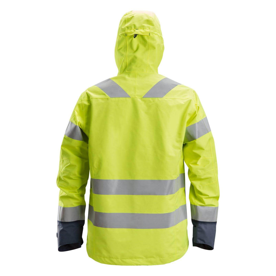 Snickers 1330 Hi Vis Waterproof Shell Jacket Class 3 Hi Vis Yellow Navy Blue back #colour_hi-vis-yellow-navy-blue