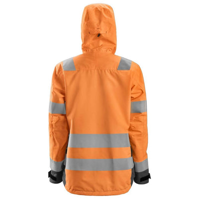 Snickers 1347 Womens Hi Vis Waterproof Shell Jacket Class 2 3 Hi Vis Orange Steel Grey back #colour_hi-vis-orange-steel-grey