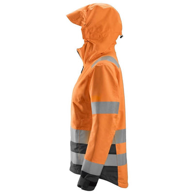 Snickers 1347 Womens Hi Vis Waterproof Shell Jacket Class 2 3 Hi Vis Orange Steel Grey left #colour_hi-vis-orange-steel-grey
