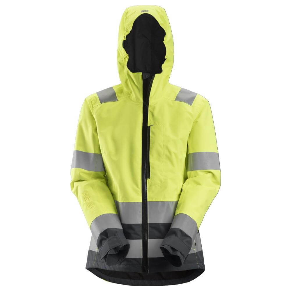 Snickers 1347 Womens Hi Vis Waterproof Shell Jacket Class 2 3 Hi Vis Yellow Steel Grey Main #colour_hi-vis-yellow-steel-grey