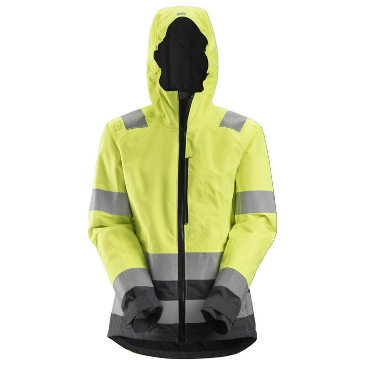 Snickers 1347 Womens Hi Vis Waterproof Shell Jacket Class 2 3 Hi Vis Yellow Steel Grey Main #colour_hi-vis-yellow-steel-grey