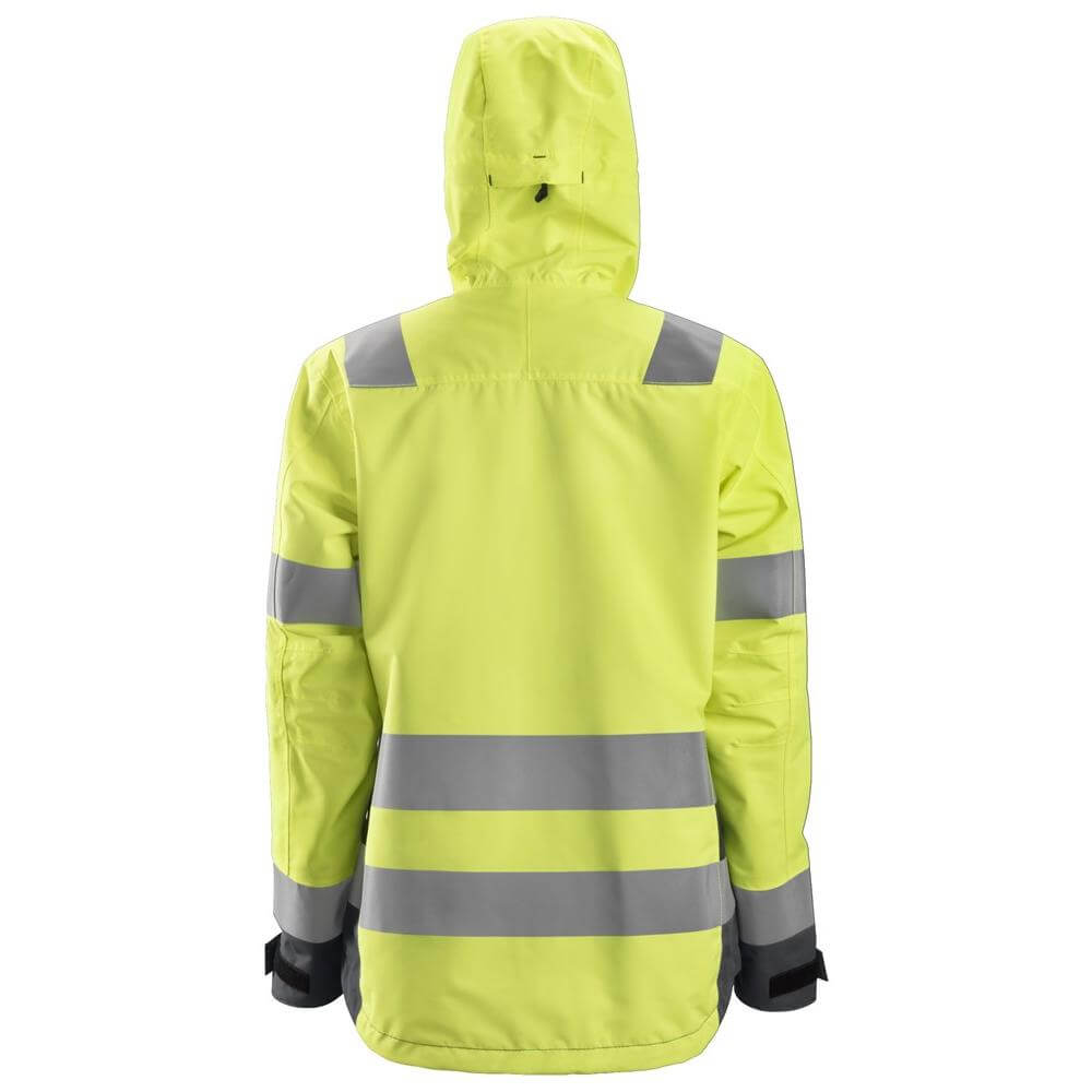 Snickers 1347 Womens Hi Vis Waterproof Shell Jacket Class 2 3 Hi Vis Yellow Steel Grey back #colour_hi-vis-yellow-steel-grey