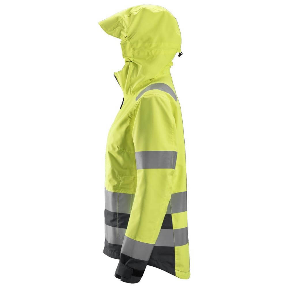 Snickers 1347 Womens Hi Vis Waterproof Shell Jacket Class 2 3 Hi Vis Yellow Steel Grey left #colour_hi-vis-yellow-steel-grey