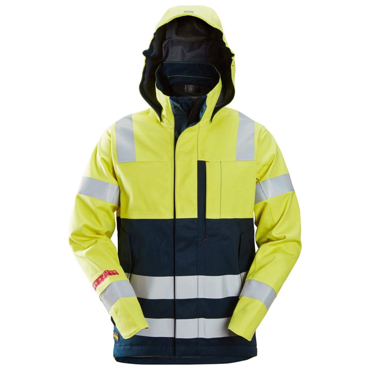 Snickers 1361 ProtecWork Hi Vis Waterproof Shell Jacket Class 3 Hi Vis Yellow Navy Blue Main #colour_hi-vis-yellow-navy-blue