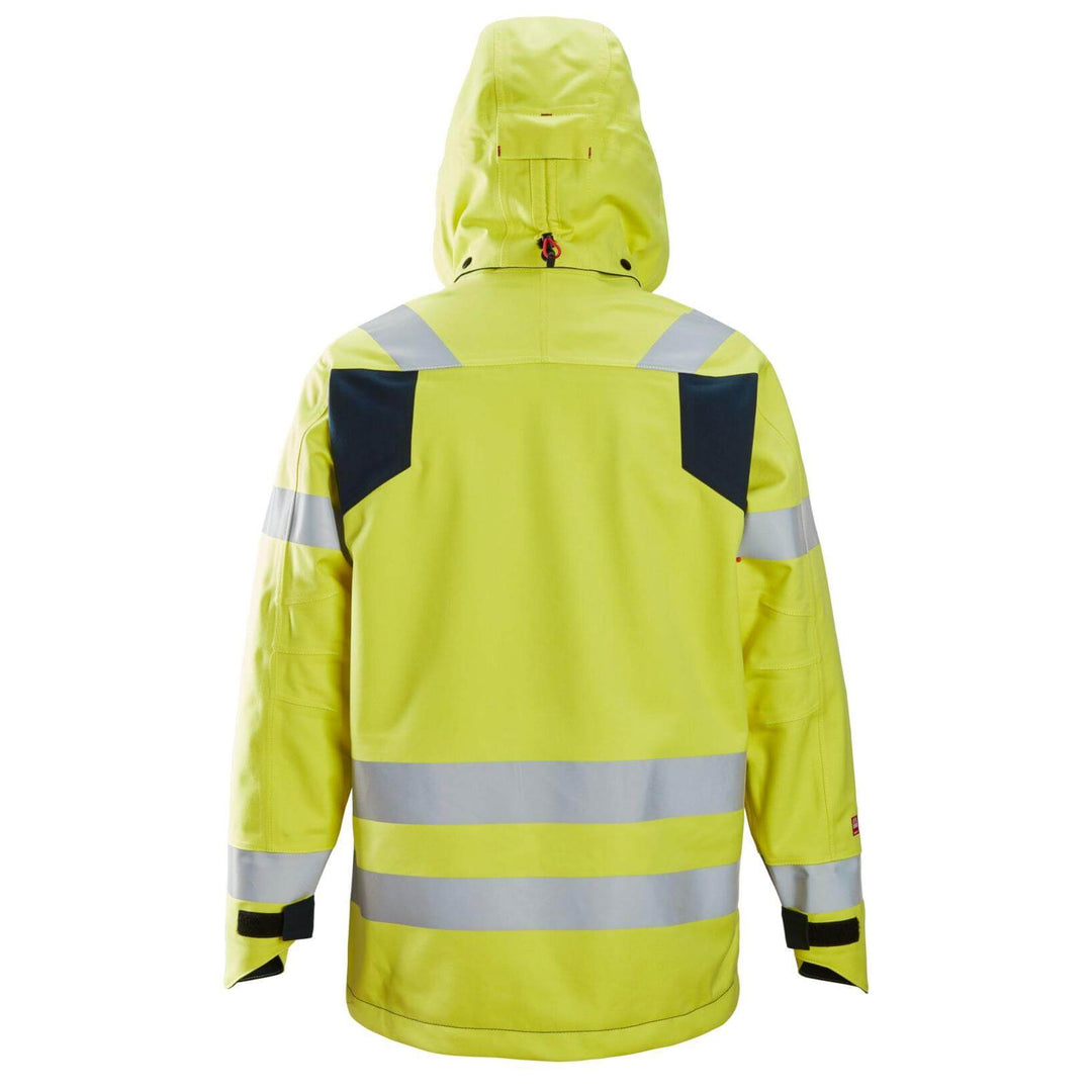 Snickers 1361 ProtecWork Hi Vis Waterproof Shell Jacket Class 3 Hi Vis Yellow Navy Blue back #colour_hi-vis-yellow-navy-blue