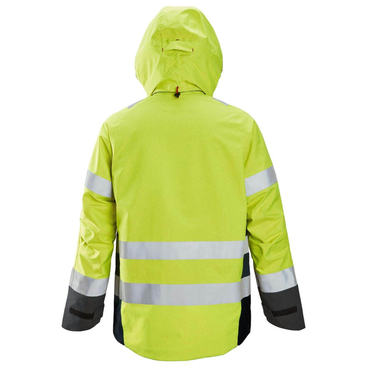 Snickers 1668 ProtecWork Hi Vis GORE TEX Jacket Class 3 Hi Vis Yellow Navy Blue back #colour_hi-vis-yellow-navy-blue