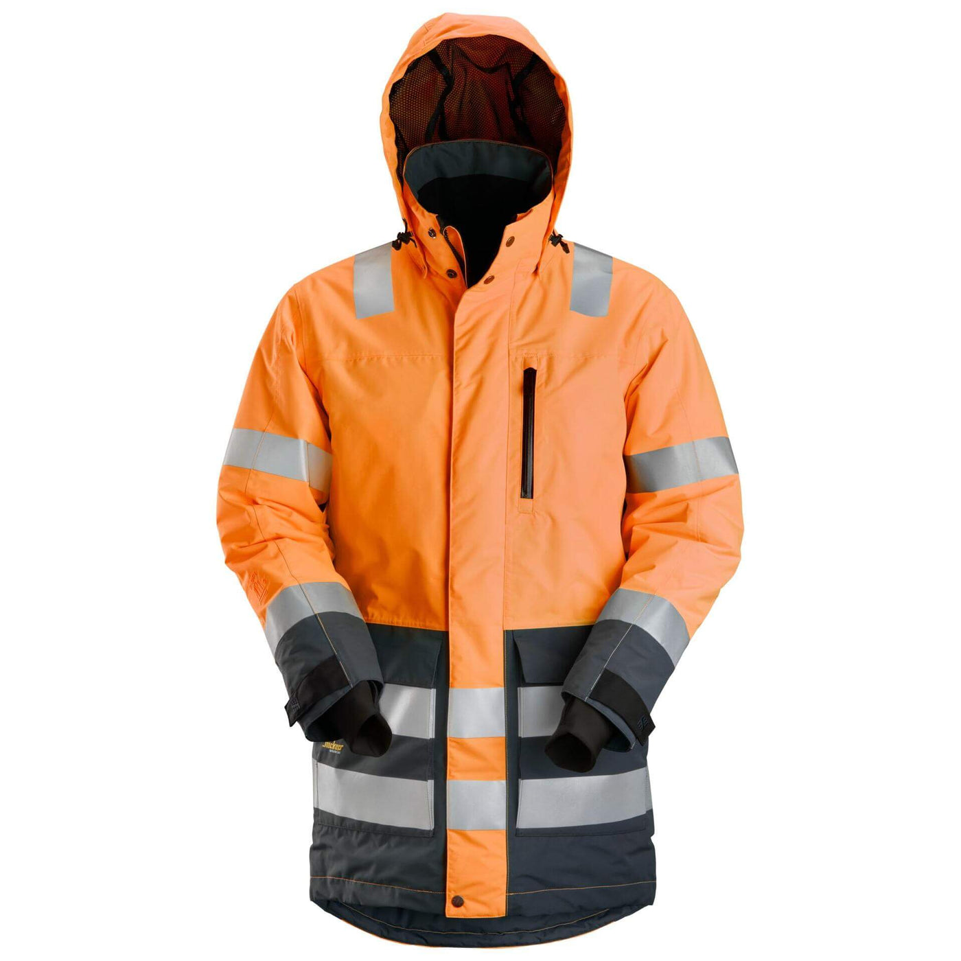 Snickers 1830 Hi Vis Waterproof Parka Jacket Class 3 Hi Vis Orange Steel Grey Main #colour_hi-vis-orange-steel-grey