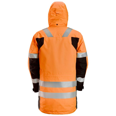 Snickers 1830 Hi Vis Waterproof Parka Jacket Class 3 Hi Vis Orange Steel Grey back #colour_hi-vis-orange-steel-grey