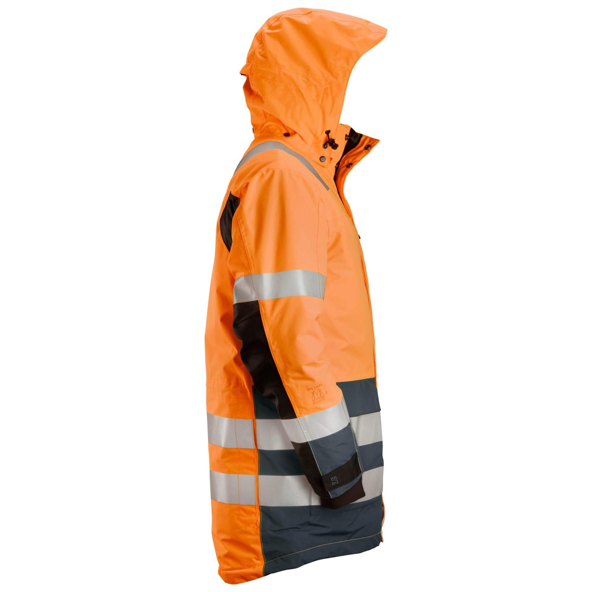 Snickers 1830 Hi Vis Waterproof Parka Jacket Class 3 Hi Vis Orange Steel Grey right #colour_hi-vis-orange-steel-grey