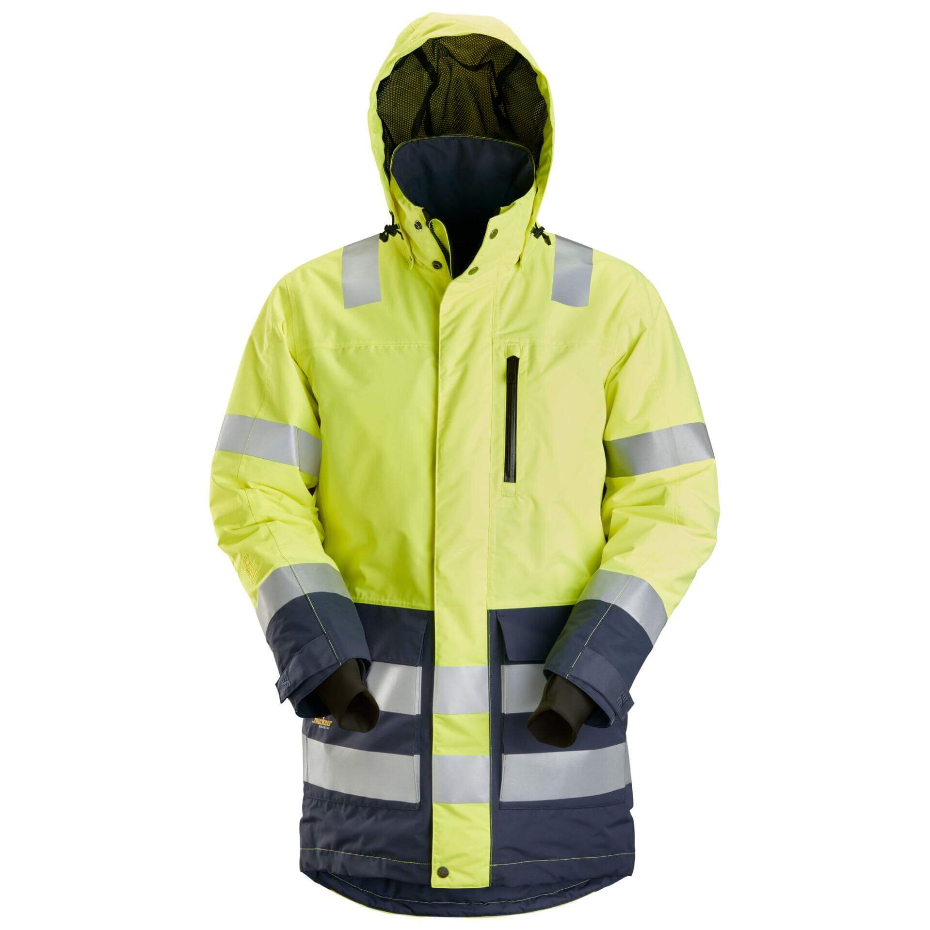 Snickers 1830 Hi Vis Waterproof Parka Jacket Class 3 Hi Vis Yellow Navy Blue Main #colour_hi-vis-yellow-navy-blue