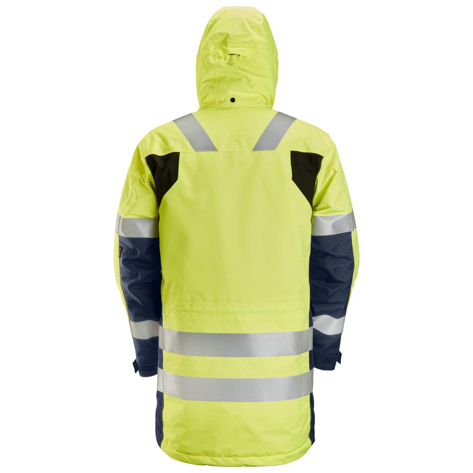 Snickers 1830 Hi Vis Waterproof Parka Jacket Class 3 Hi Vis Yellow Navy Blue back #colour_hi-vis-yellow-navy-blue