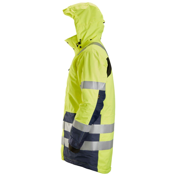 Snickers 1830 Hi Vis Waterproof Parka Jacket Class 3 Hi Vis Yellow Navy Blue left #colour_hi-vis-yellow-navy-blue