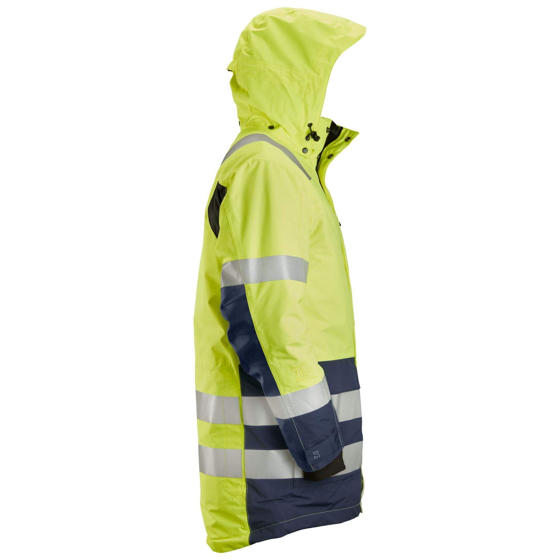 Snickers 1830 Hi Vis Waterproof Parka Jacket Class 3 Hi Vis Yellow Navy Blue right #colour_hi-vis-yellow-navy-blue