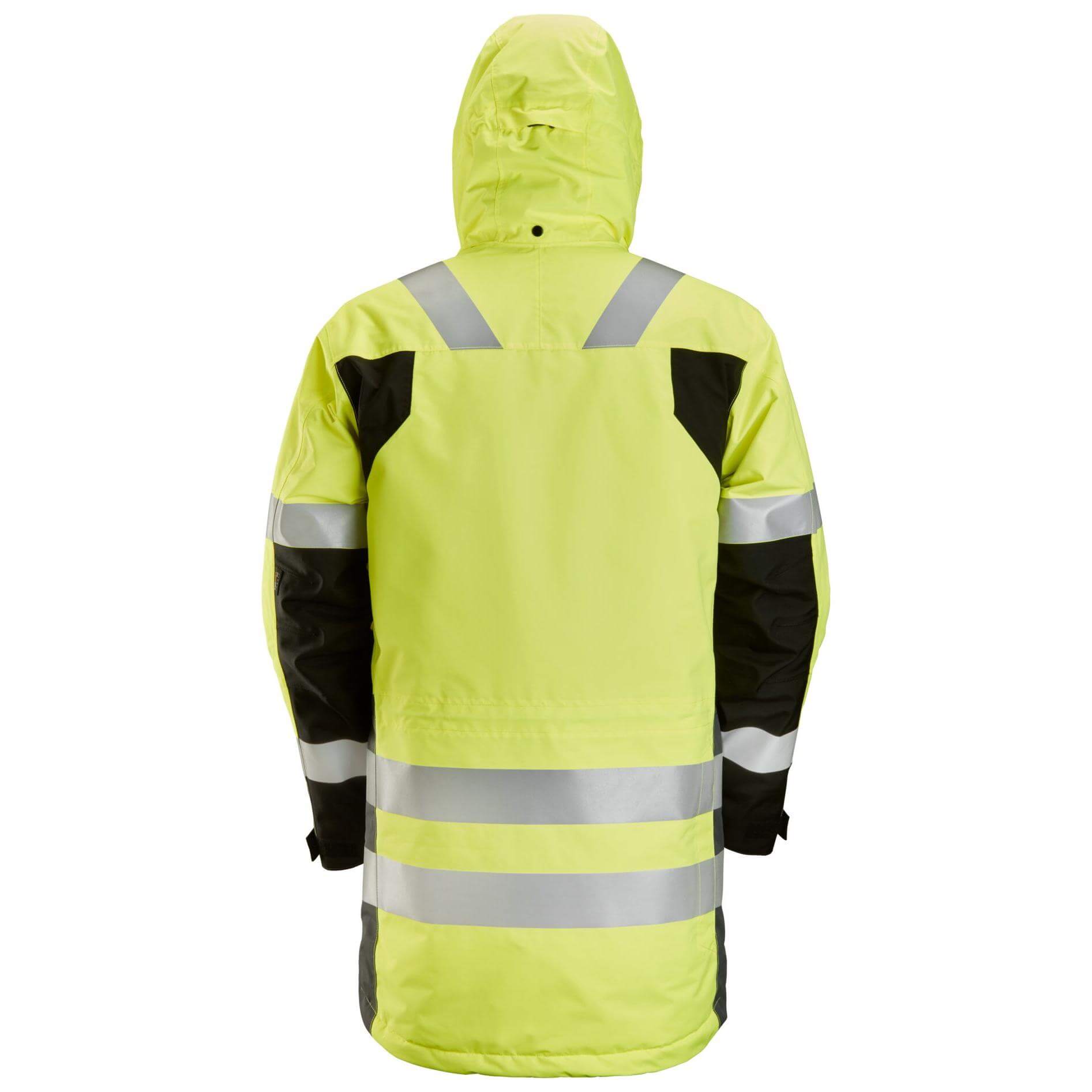 Snickers 1830 Hi Vis Waterproof Parka Jacket Class 3 Hi Vis Yellow Steel Grey back #colour_hi-vis-yellow-steel-grey