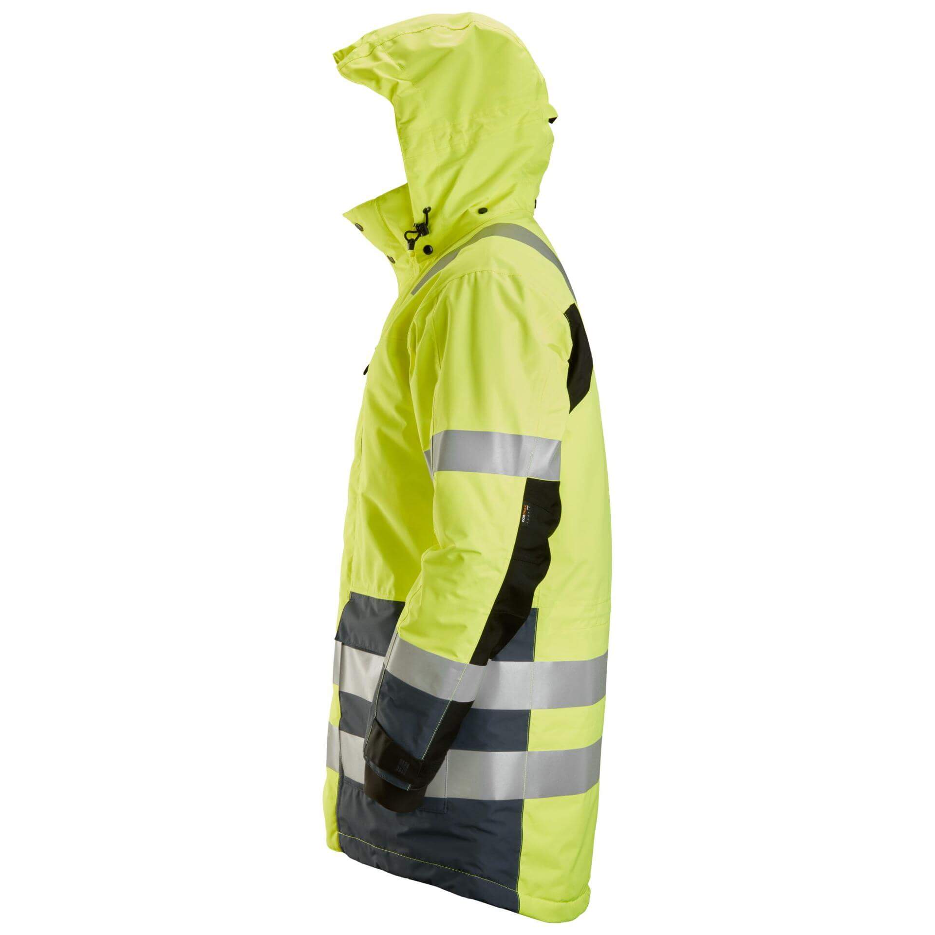 Snickers 1830 Hi Vis Waterproof Parka Jacket Class 3 Hi Vis Yellow Steel Grey left #colour_hi-vis-yellow-steel-grey