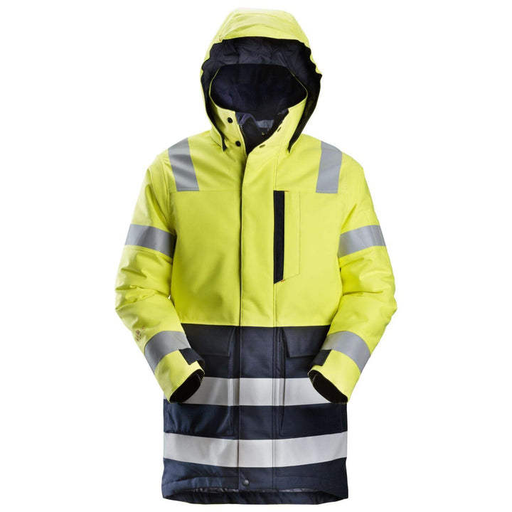 Snickers 1860 ProtecWork Insulated Hi Vis Parka Jacket Class 3 Hi Vis Yellow Navy Blue Main #colour_hi-vis-yellow-navy-blue