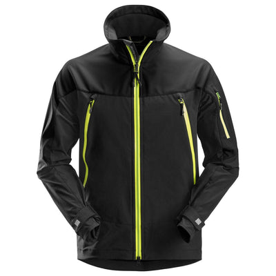 Snickers 1940 FlexiWork Soft Shell Stretch Jacket Black Neon Yellow Main #colour_black-neon-yellow