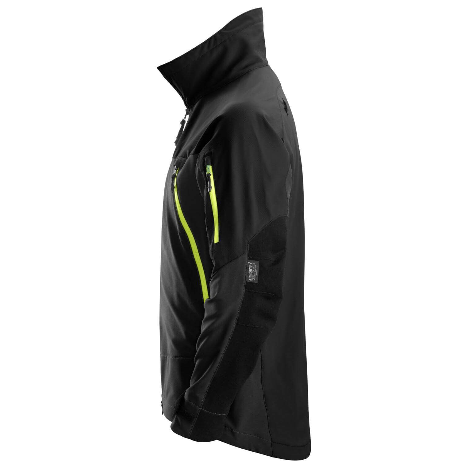 Snickers 1940 FlexiWork Soft Shell Stretch Jacket Black Neon Yellow left #colour_black-neon-yellow