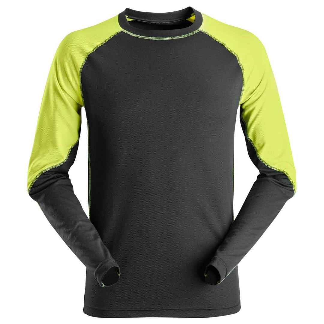 Snickers 2405 AllroundWork Neon Lightweight Long Sleeve T shirt Black Neon Yellow Main #colour_black-neon-yellow