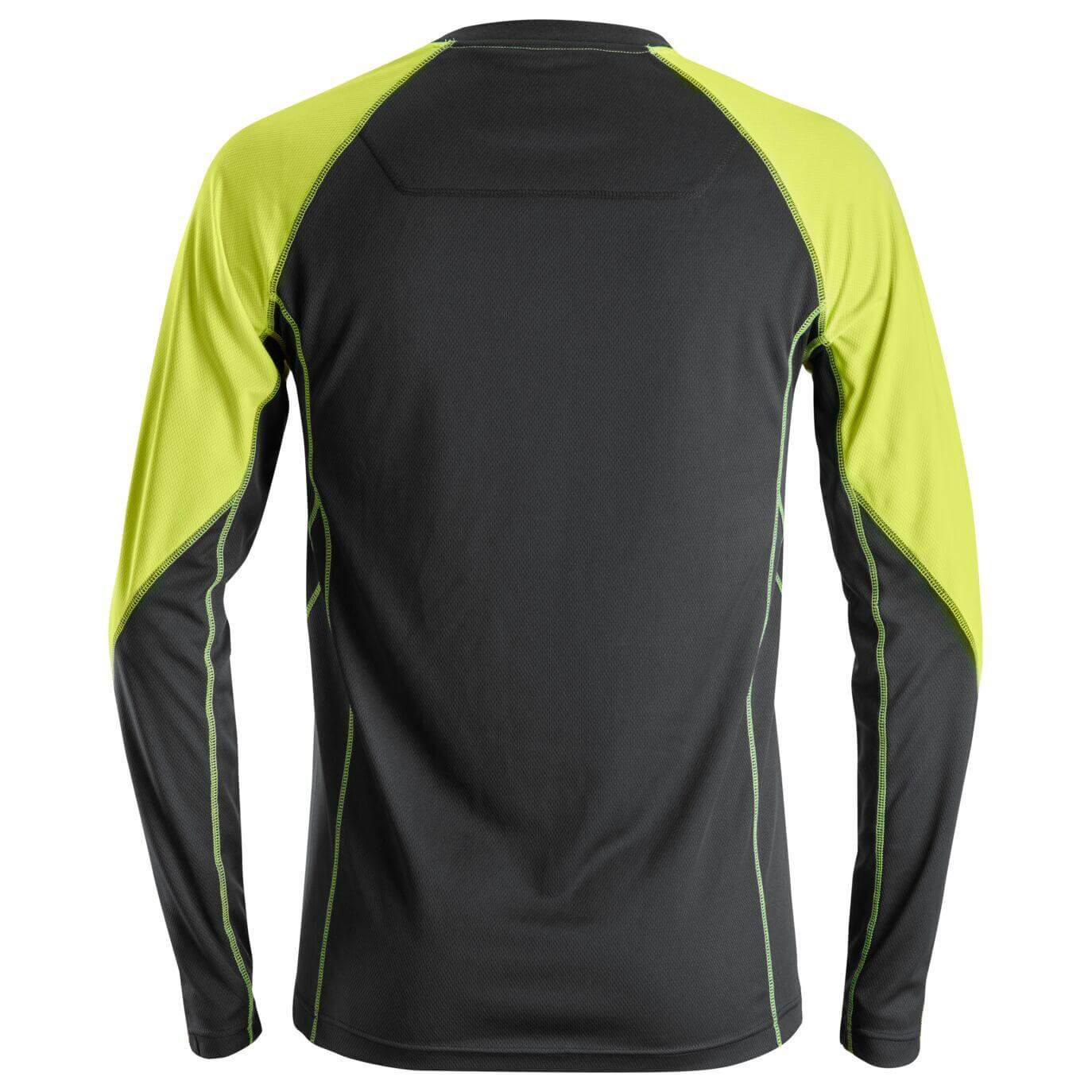 Snickers 2405 AllroundWork Neon Lightweight Long Sleeve T shirt Black Neon Yellow back #colour_black-neon-yellow