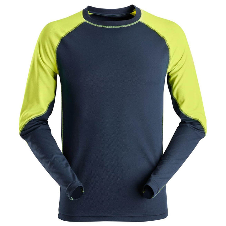 Snickers 2405 AllroundWork Neon Lightweight Long Sleeve T shirt Navy Neon Yellow Main #colour_navy-neon-yellow