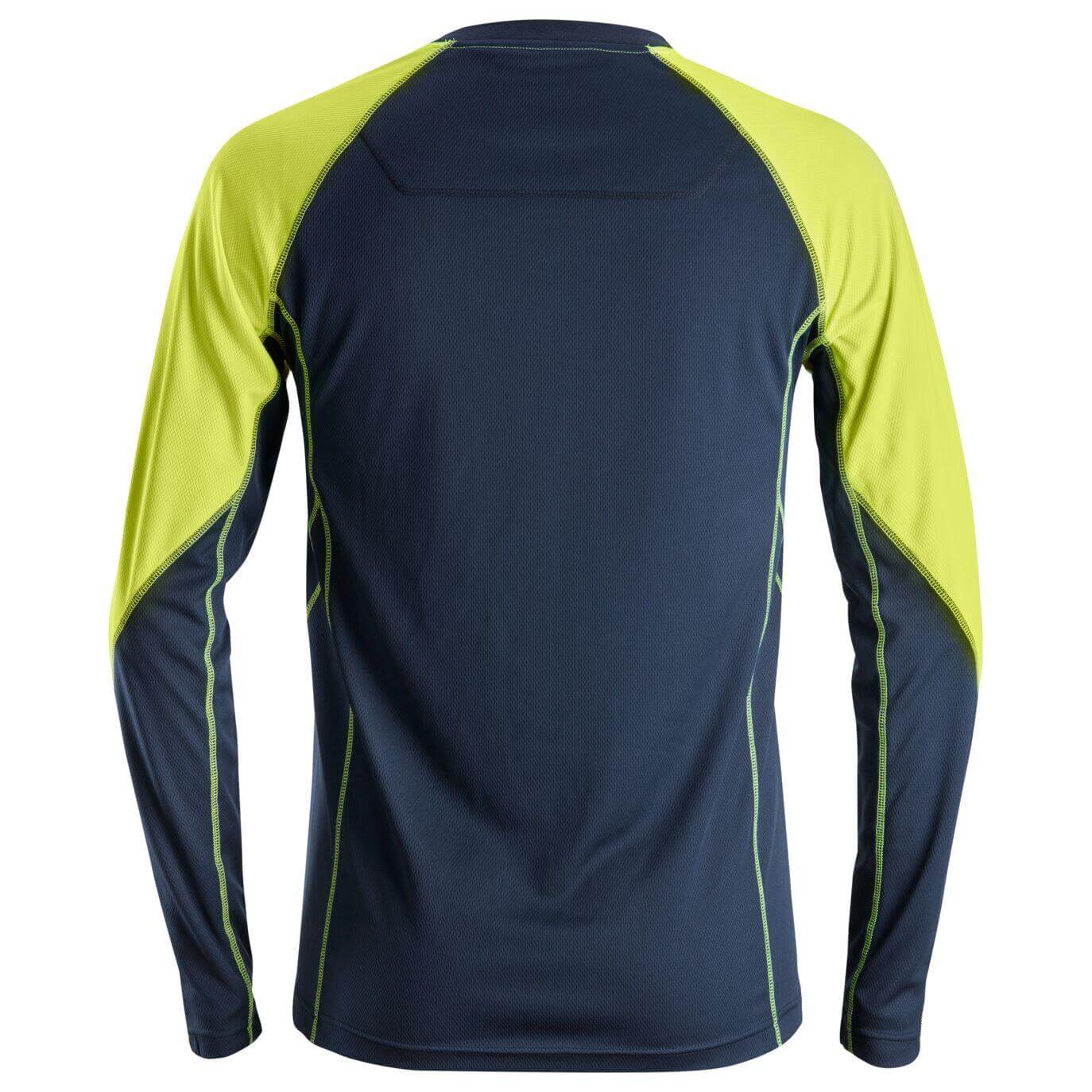 Snickers 2405 AllroundWork Neon Lightweight Long Sleeve T shirt Navy Neon Yellow back #colour_navy-neon-yellow