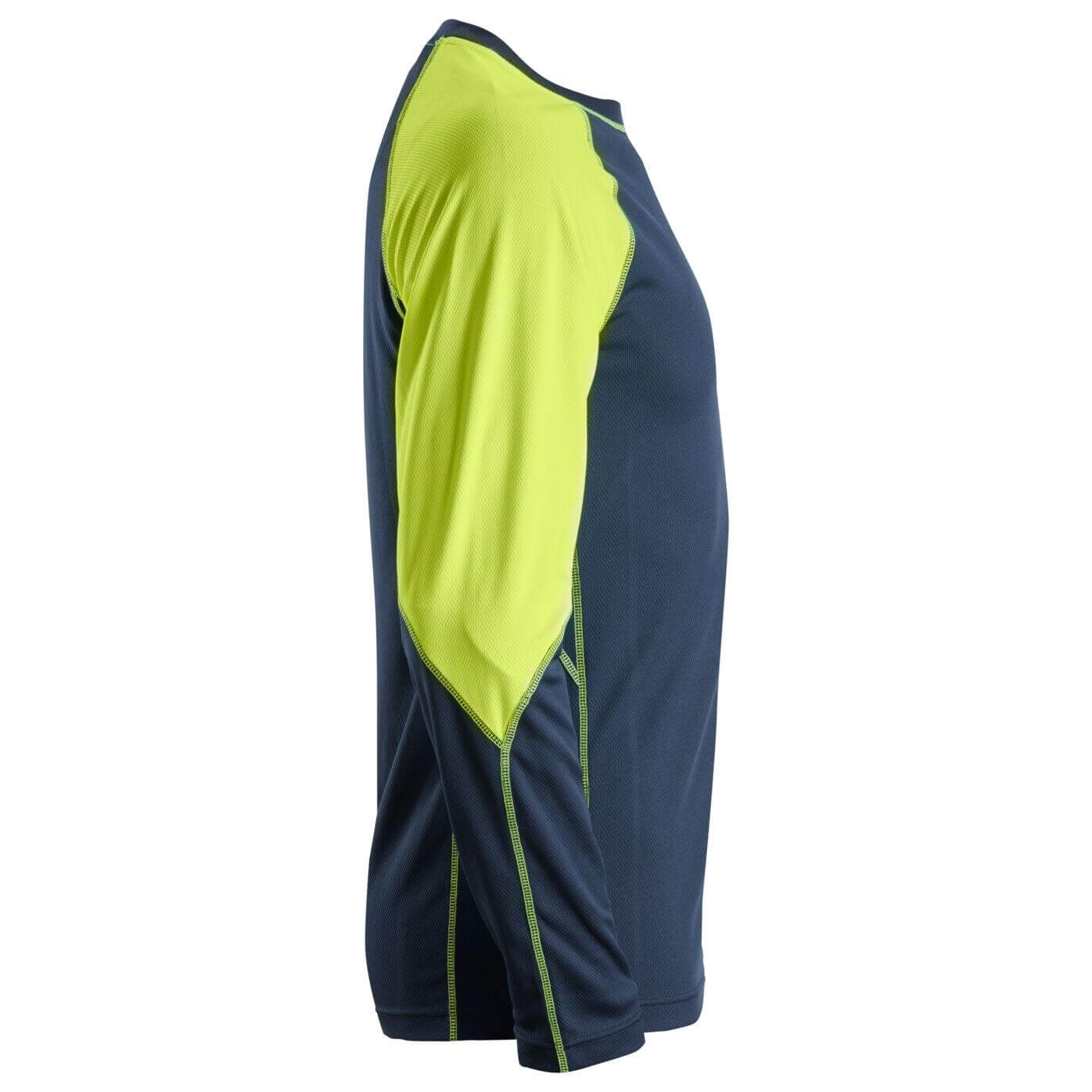 Snickers 2405 AllroundWork Neon Lightweight Long Sleeve T shirt Navy Neon Yellow right #colour_navy-neon-yellow
