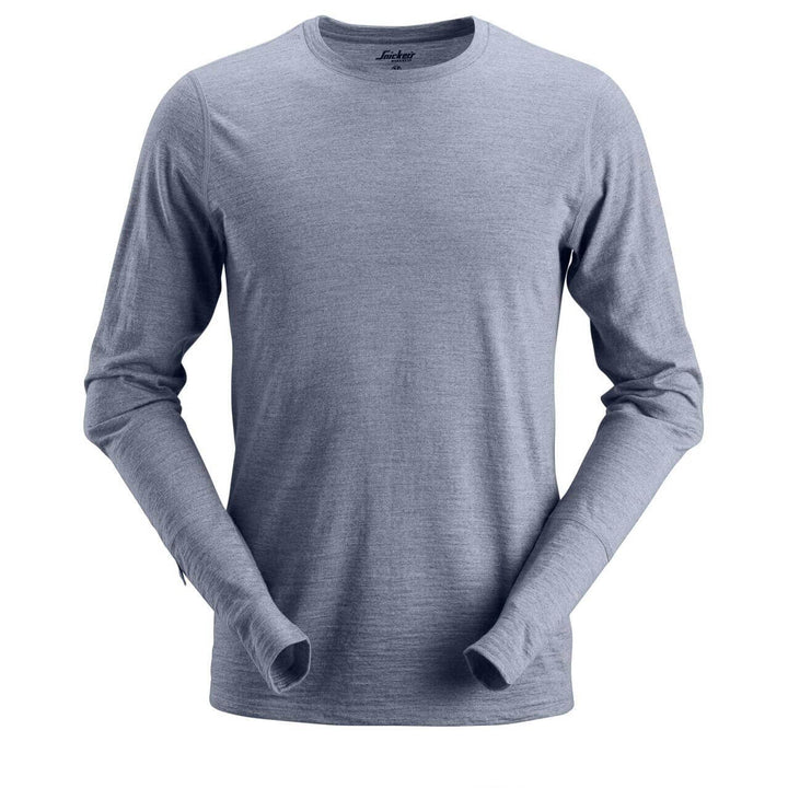 Snickers 2427 AllroundWork Wool Long Sleeve T Shirt Dark Blue Melange Main #colour_dark-blue-melange