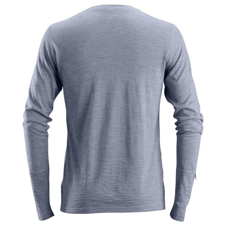 Snickers 2427 AllroundWork Wool Long Sleeve T Shirt Dark Blue Melange back #colour_dark-blue-melange