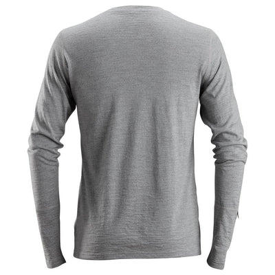 Snickers 2427 AllroundWork Wool Long Sleeve T Shirt Grey Melange back #colour_grey-melange