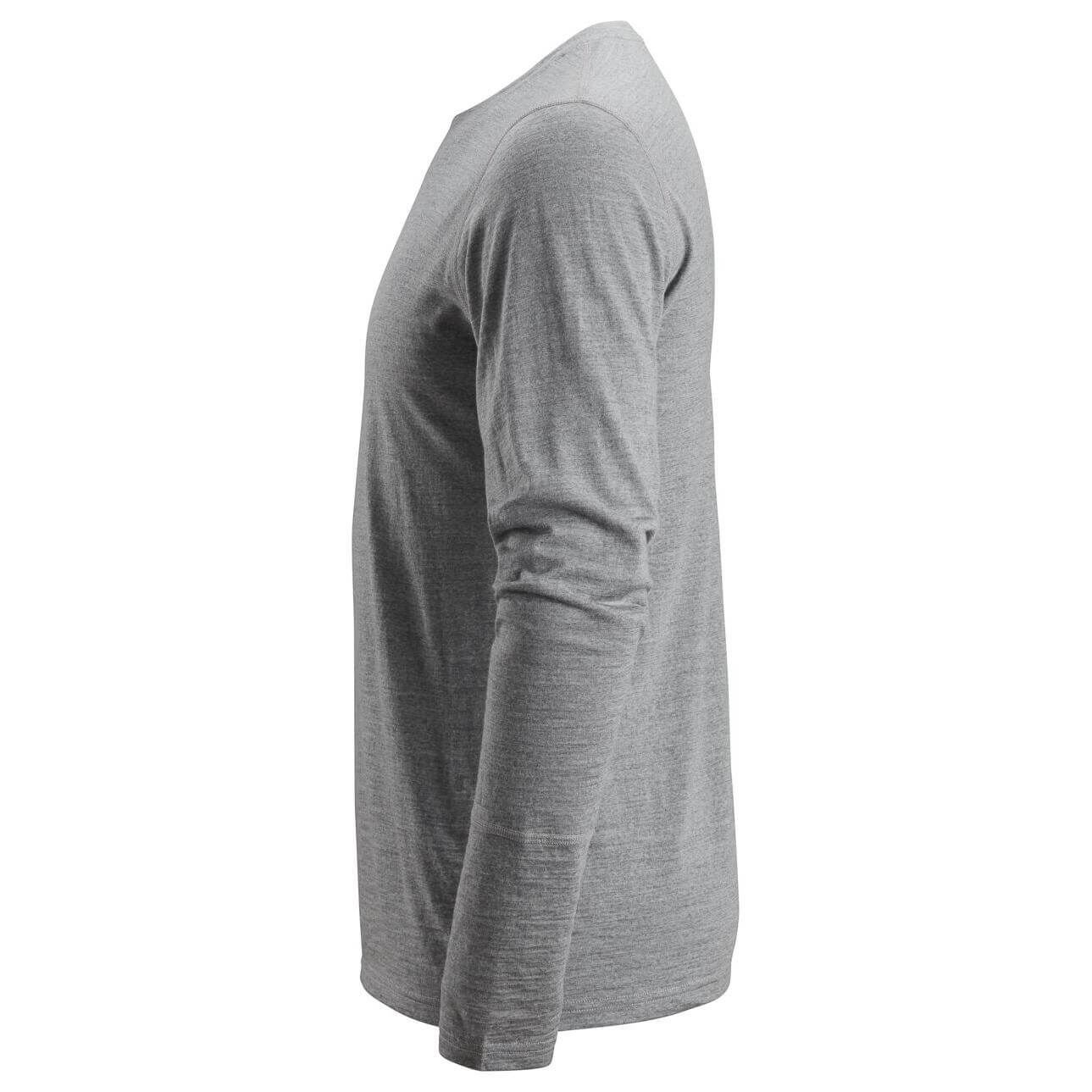 Snickers 2427 AllroundWork Wool Long Sleeve T Shirt Grey Melange left #colour_grey-melange