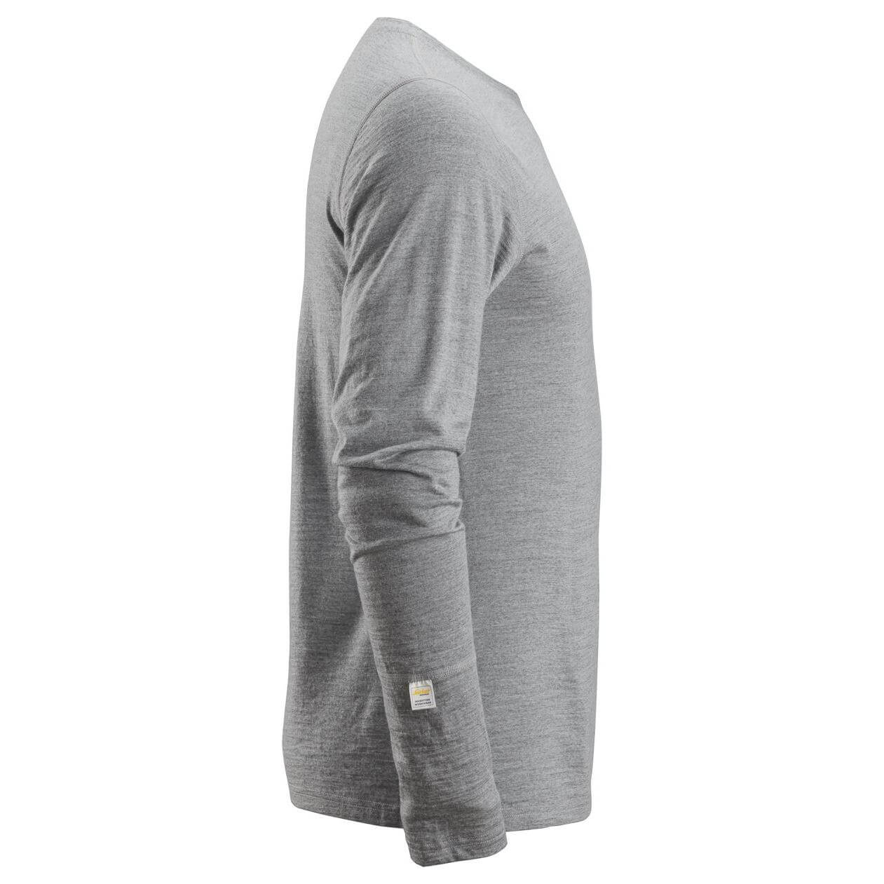 Snickers 2427 AllroundWork Wool Long Sleeve T Shirt Grey Melange right #colour_grey-melange
