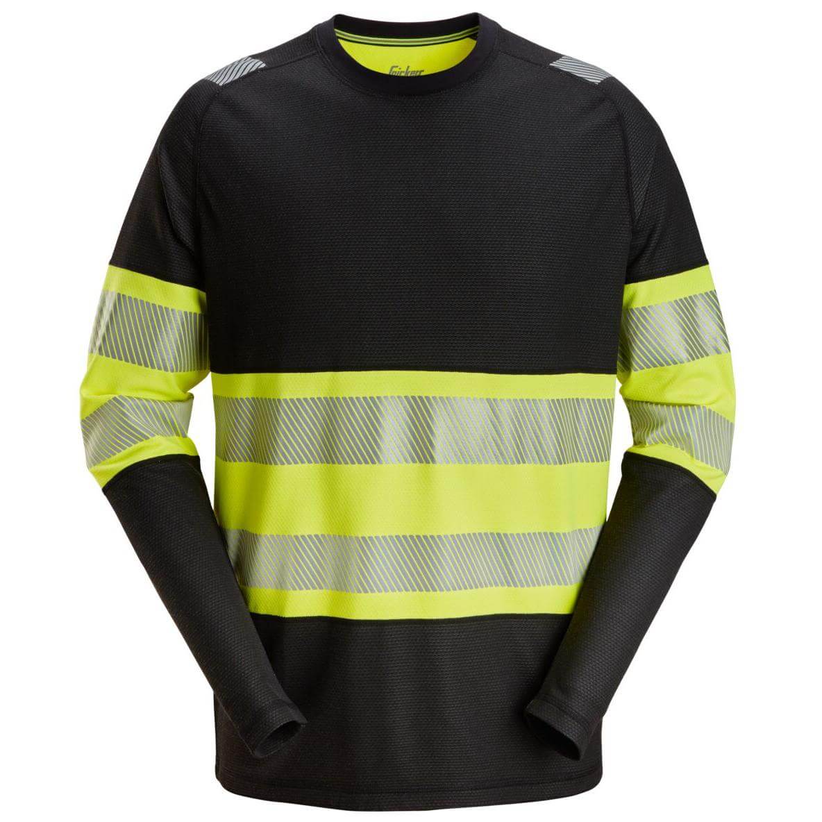 Snickers 2430 Hi Vis Long Sleeve T shirt Class 1 Black Hi Vis Yellow Main #colour_black-hi-vis-yellow