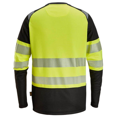 Snickers 2430 Hi Vis Long Sleeve T shirt Class 1 Black Hi Vis Yellow back #colour_black-hi-vis-yellow