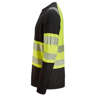 Snickers 2430 Hi Vis Long Sleeve T shirt Class 1 Black Hi Vis Yellow left #colour_black-hi-vis-yellow