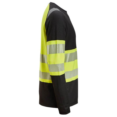 Snickers 2430 Hi Vis Long Sleeve T shirt Class 1 Black Hi Vis Yellow right #colour_black-hi-vis-yellow